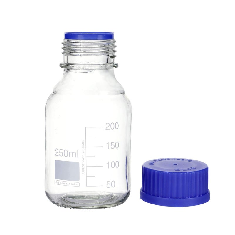 Moonetto 10 Pack 250mL Graduated Round Media/Storage Glass Bottle With GL45 Blue Polypropylene Screw Cap - Image 4